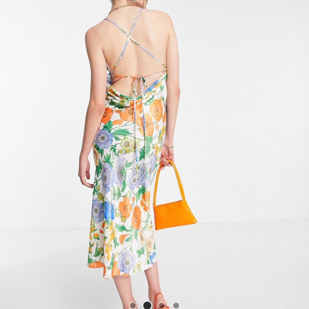 ASOS DESIGN midi satin backless dress in poppy floral print Size 8